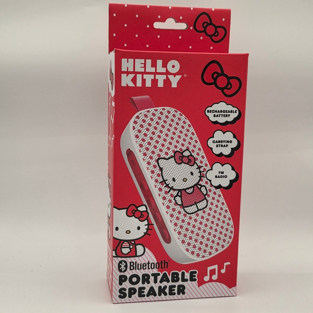 Hello Kitty Bluetooth Portable Speaker FM Radio Rechargeable Red Sanrio NEW